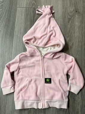 John Deere Pink Hooded Fleece Zip-Up with Tassel Hood Infant 3-6 mos